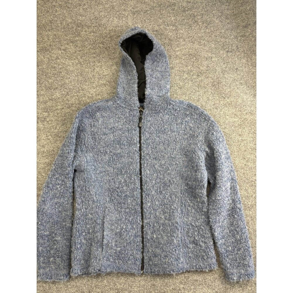 Alps Hooded Full Zip Jacket Women's M‎ Blue Wool Blend Fuzzy Textured Cozy Warm